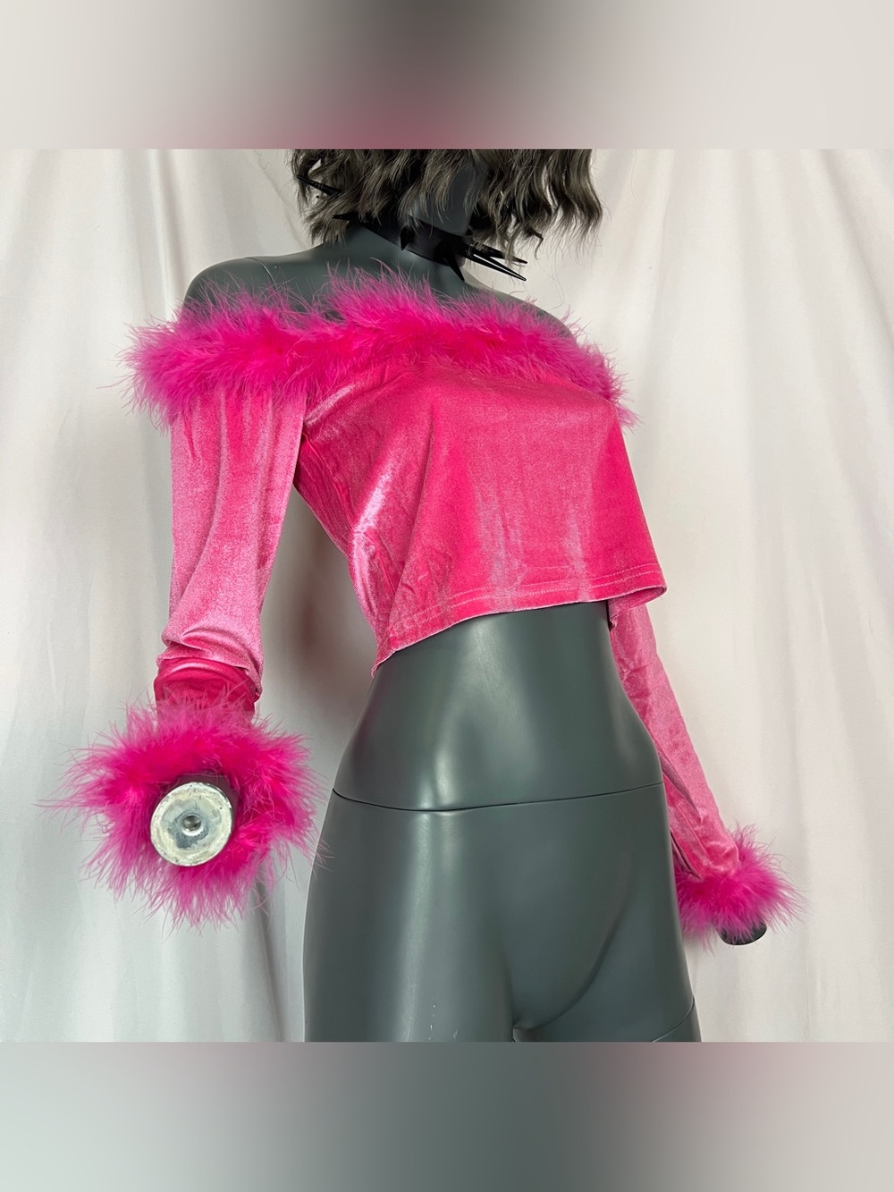 Hot Pink Sugar Thrillz Filthy Femme Velvet Crop Top